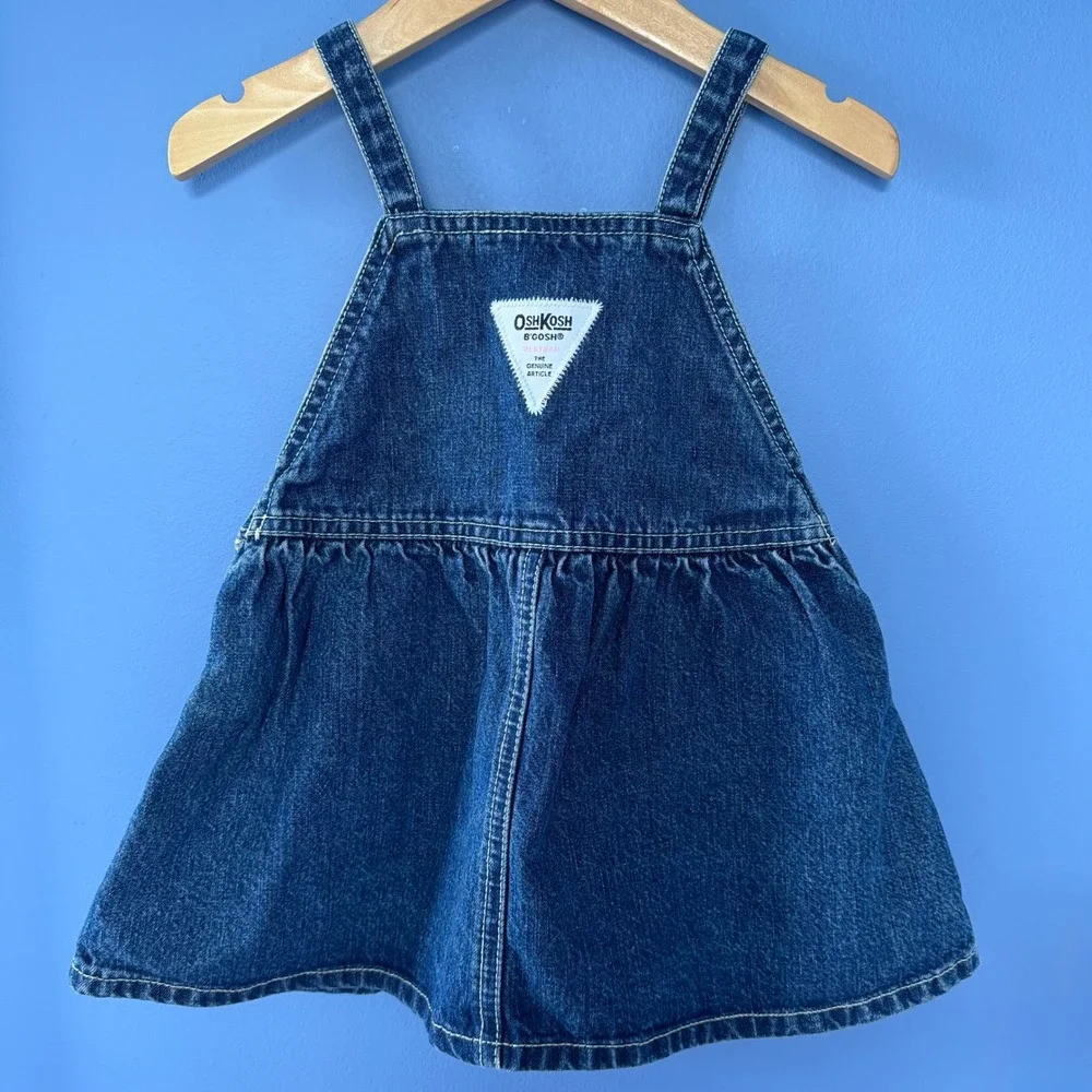 Vintage OshKosh B'gosh Denim Jumper Dress 12M Blue Overall Skirt 90s